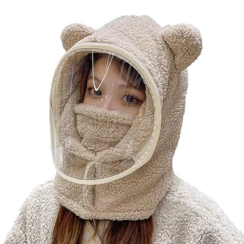 

Womens Winter Hat Warm Face Cover Warm Hat Neck Gaiter Windproof Hat Cartoon Bear Cute Beanies Winter Hat For Women Girls