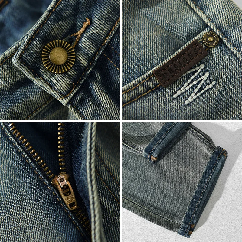 2024 Spring Autumn New Distressed Loose Straight Leg Mens Jeans Washed Soft Cotton Streetwear Cargo Jeans KK1061