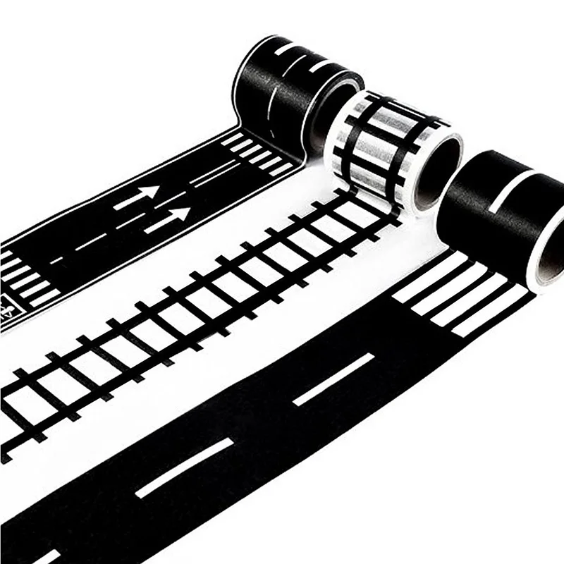 Kids Traffic Railway Road Tape Toy 48mmX5m Traffic Road Track Scene Washi Tape Sticker Adhesive Masking Paper Label for Kid