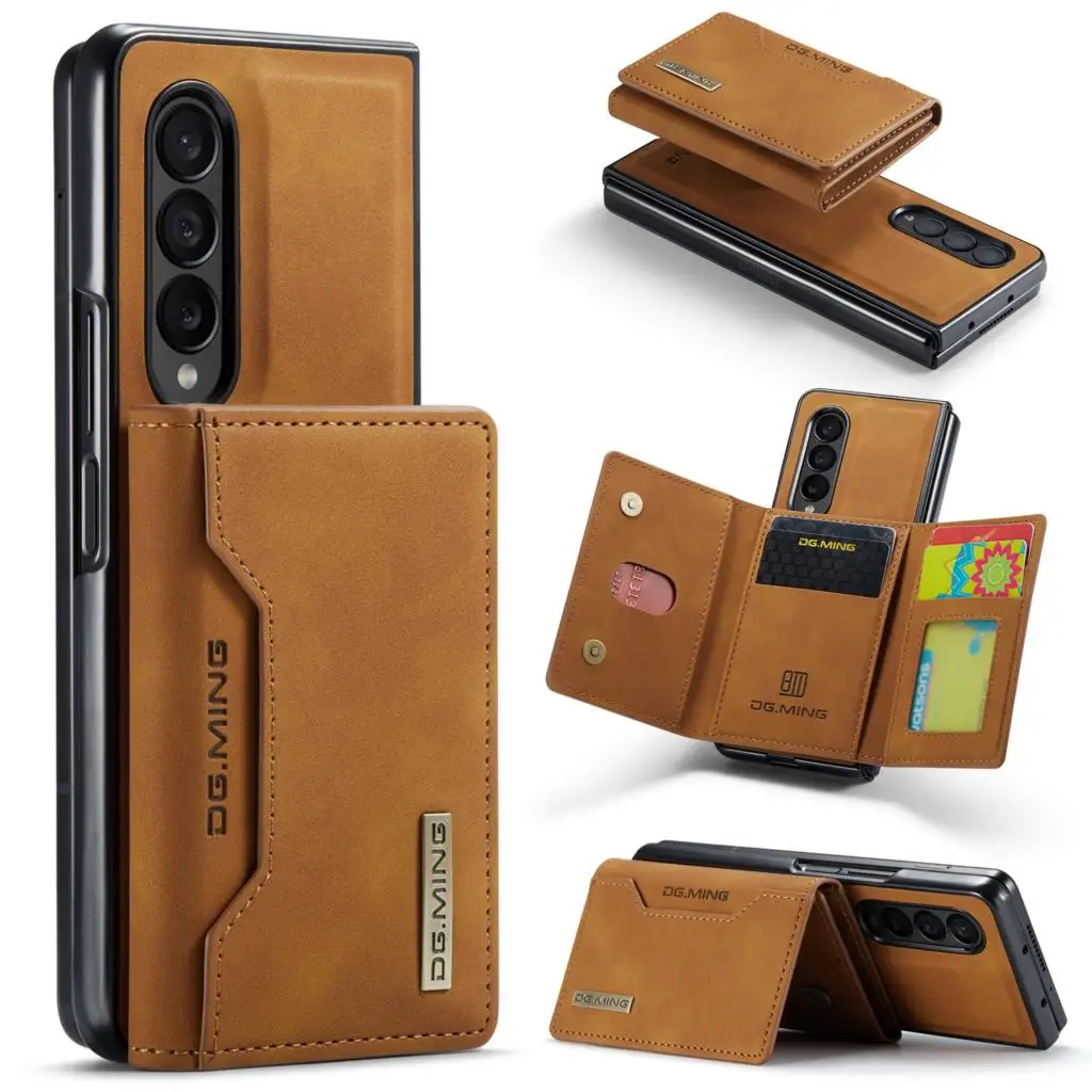 

Роскошный Магнитный съемный кожаный чехол-кошелек DG.MING 2 в 1 для Samsung Galaxy Z Fold3/Z Fold4, чехол на молнии с держателем для карт