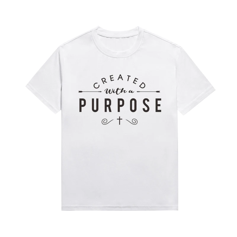 

Женский топ с надписью «Created With A Purpose», персональная футболка с христианским крестом, повседневные топы с коротким рукавом, футболка на заказ