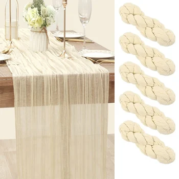 Chemin de table en tissu tricoté 90x300 cm, décoration de banquet, fête d'anniversaire, mariage, tissu de gaze, nappe torsadée 1