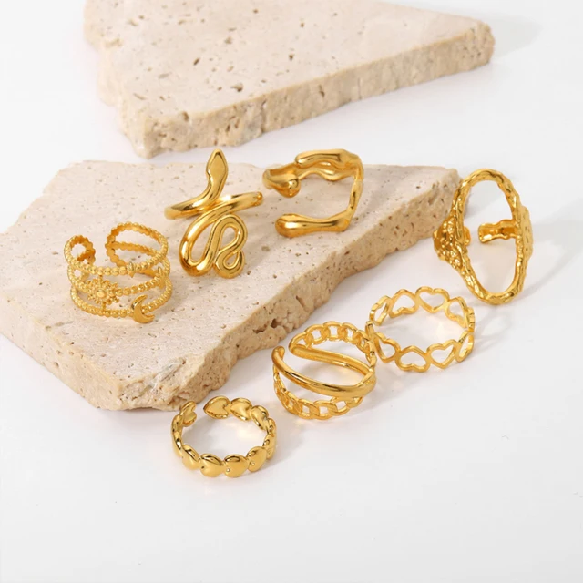 Fashion Simple Stainless Steel Rings For Women Gold Color Smooth Geometric Open Rings Arc Rings Diamonds Jewellery Ring Gift 2