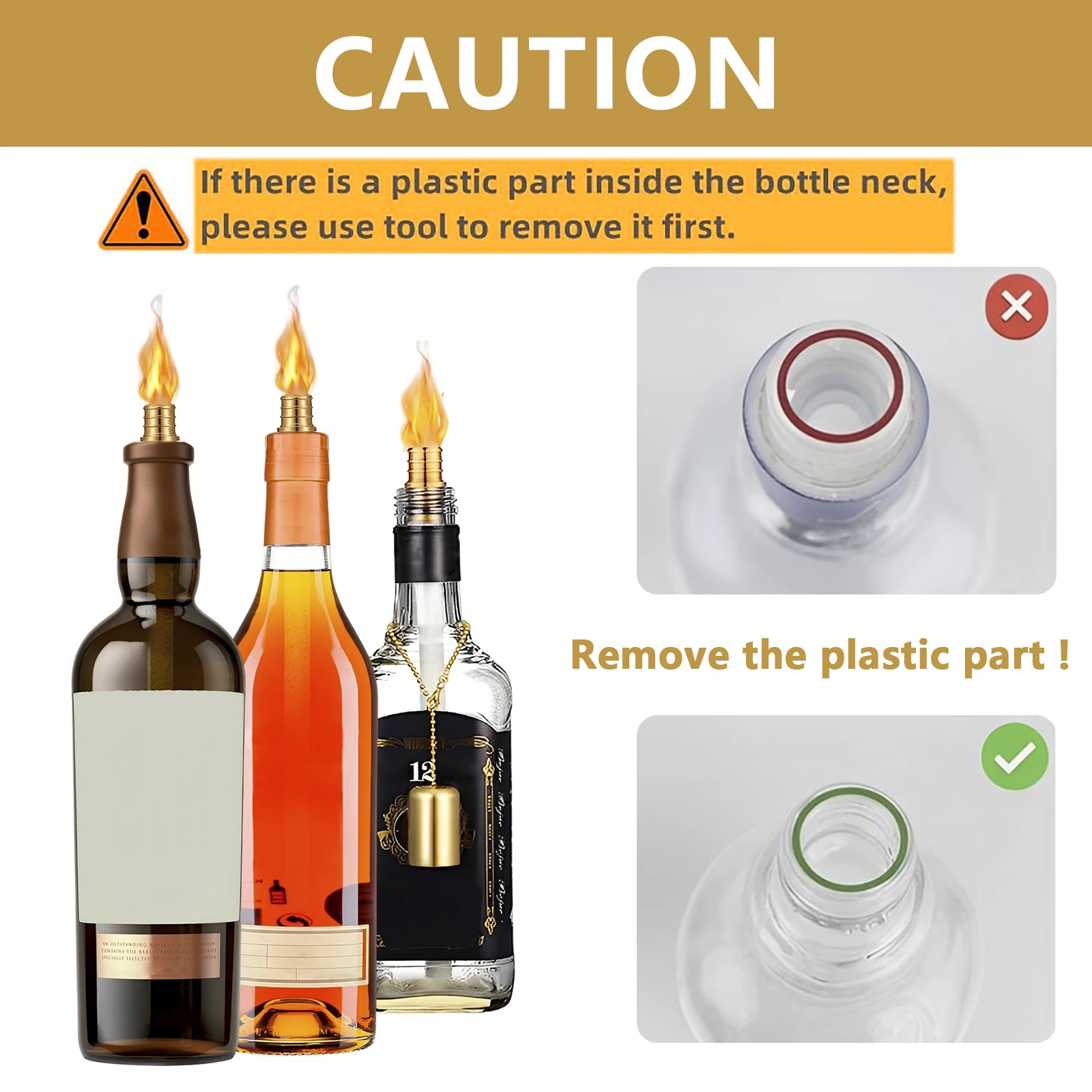 Wine Bottle Torch Kit DIY Lighting Fiberglass Wicks Torch Light Set Brass Wick Holders Caps 12Pcs For Home Decor candle wick,candle wicks,candle making kit,oil lamp wicks,candle making tool,candle wick tabs