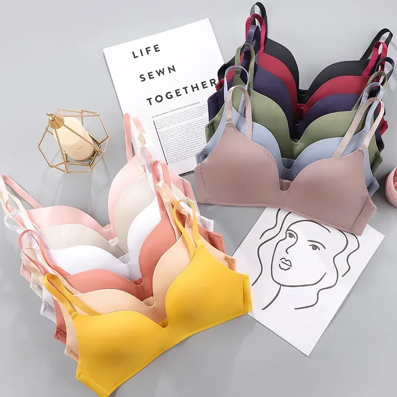 Women No Wire Push Up Seamless Bra Sexy Underwear Girls Students Breathable Thin 12 Colors Bras Female's Bra Breathable Gathered 6