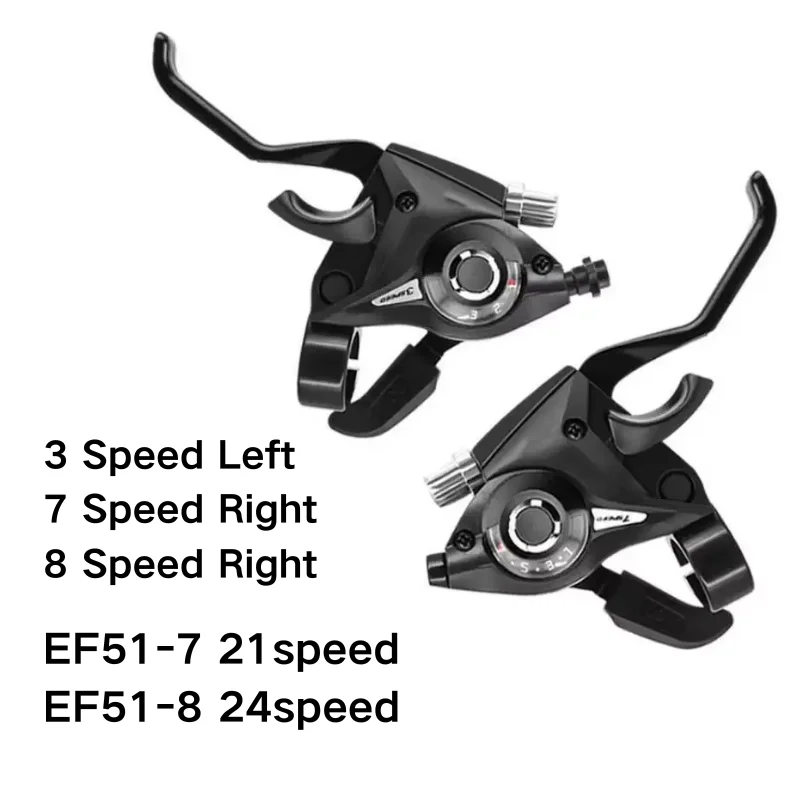 Mountain Bike Shifter 3x7/3x8 Speed Shifter with Gear Indicator and V Brake Cable Aluminum Alloy MTB Bike Brake Lever