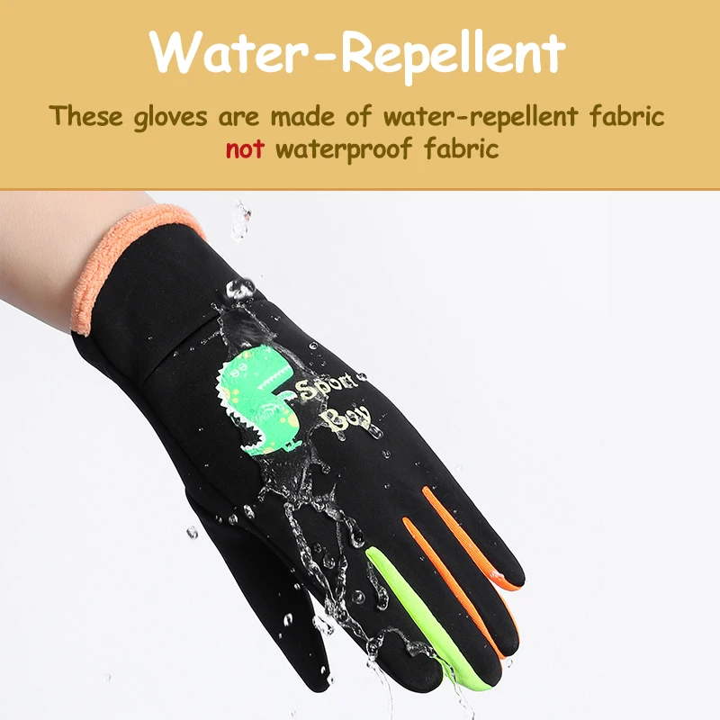 Children's Cartoon Dinosaur Outdoor Gloves - Warm, Windproof, and Water-Repellent