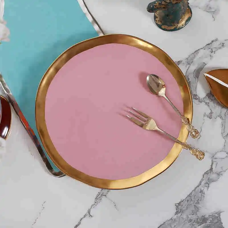 European style glazed ceramic gold-plated Western food plate, hotel clubhouse, home inn, homestay, fruit plate