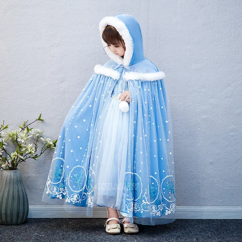 女の子のためのエルザのケープ,クリスマスとベルベットの服