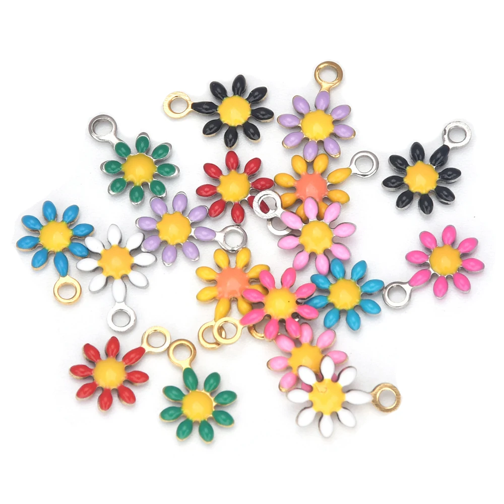 20Pcs 스테인레스 스틸 펜 던 트에 나 멜 꽃 매력 펜 던 트 DIY 귀걸이 목걸이 팔찌 쥬얼리 만들기 및 공예