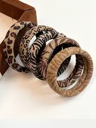 Leopard Print Durable Hair Ties - High Elasticity & No Damage (5/10 Pack, Random Colors) - 5pcs (Coffee)