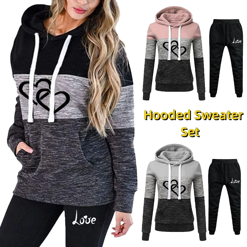 New Women's Hot Sale Tracksuits 3 Colors Striped Sports Suits Silm Hoodies and Pants Running Athletic Wear 2-piece set