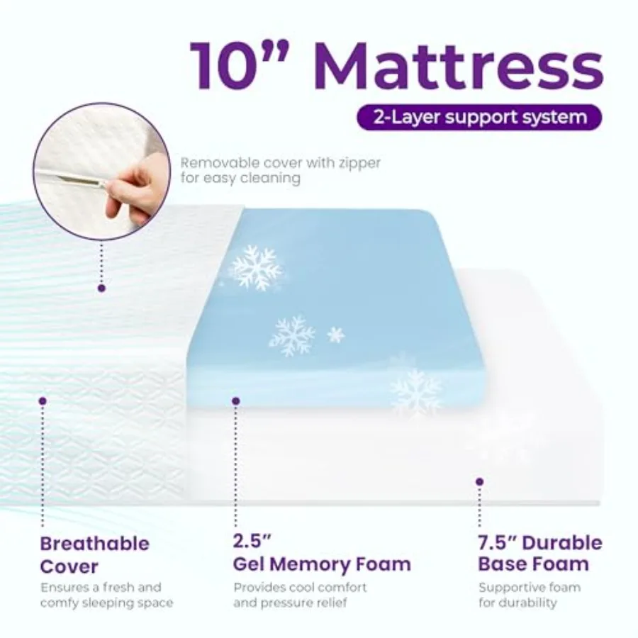 10 Inch King Cooling Gel Memory Foam Medium Firm Mattress Breathable Pressure Relief CertiPURUS Certified Foam MattressinaBox f