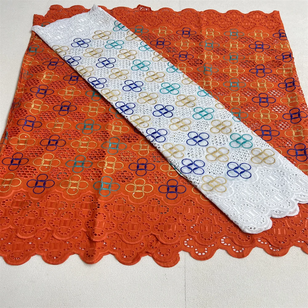 African Lace Fabric Cotton Swiss Voile Lace Nigerian Swiss Fabric For Wedding Dress Sew 2.5Yards+2.5Yards