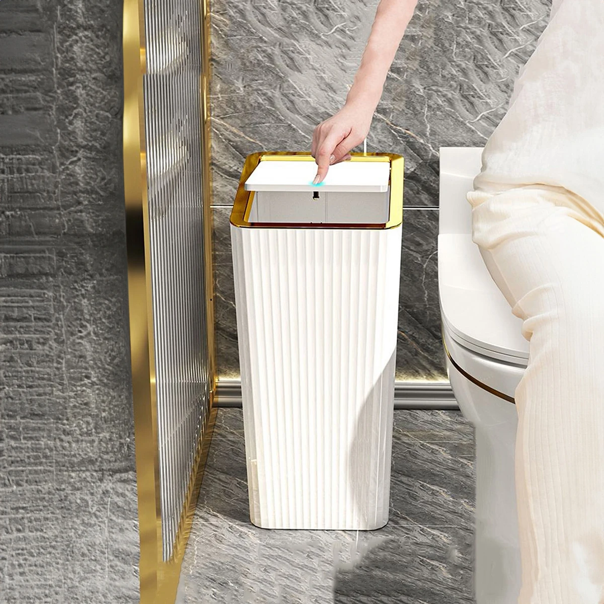 1pcPresstypeCoveredTrashCanForHomeBathroomBedroomLivingRoom