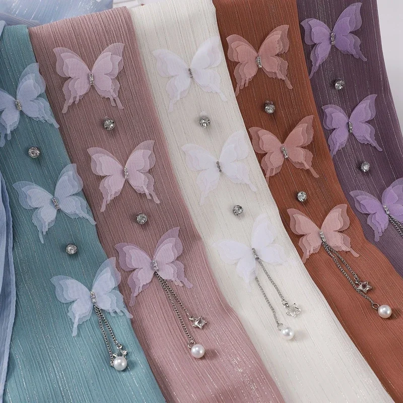 5PCS Wholesale Muslim Womens Hijabs Fashion Elegance Chiffon Shawl Gorgeous Appliques Headscarf Islamic Festival Party Scarf 679