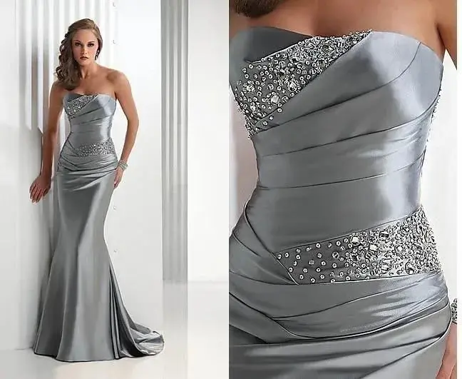 

Mermaid Bridesmaid Dresses 2023 Long Silver Gray Corset Brides Maid Dress High Quality