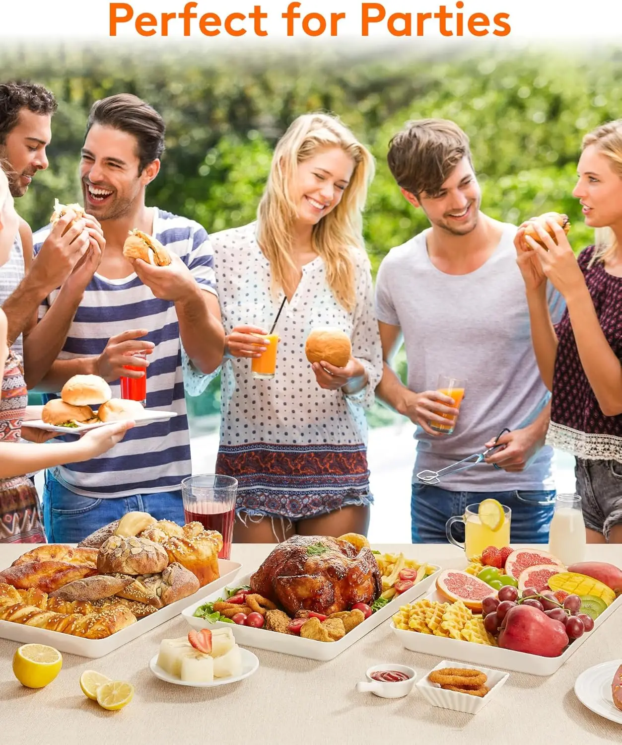 Serving Tray Plastic for Party, Platters for Serving Food, White Food Tray for Snacks, Food, Cookies 4