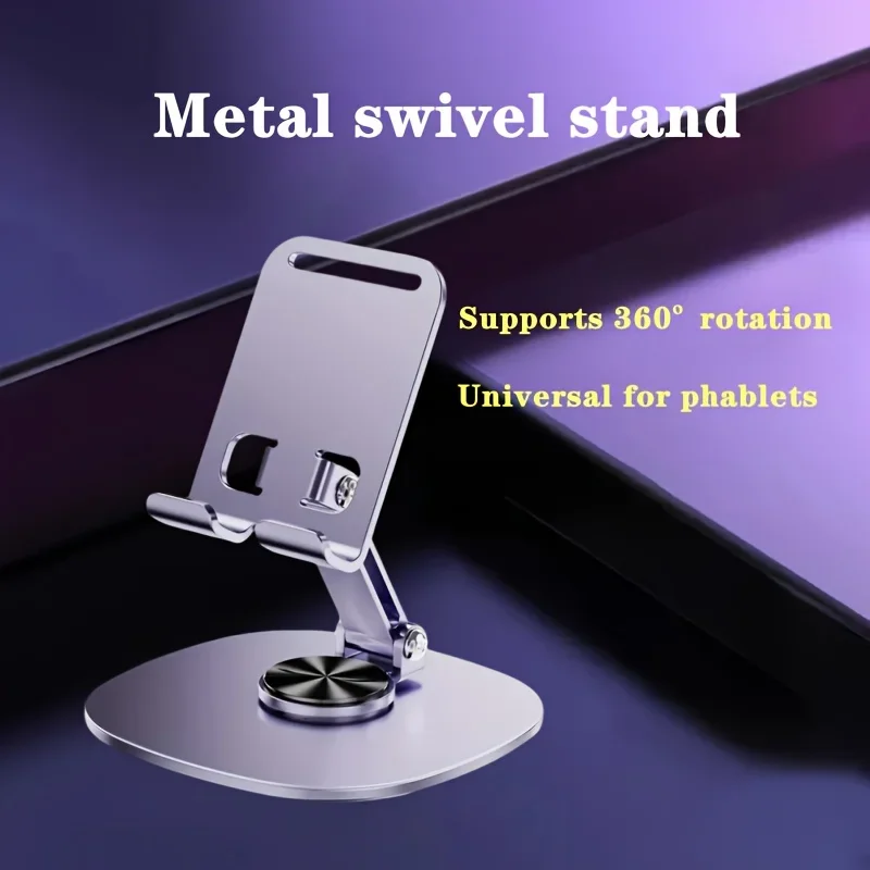 360 degree rotating metal phone stand - compact, foldable, portable - desktop stand for smartphones and tablets