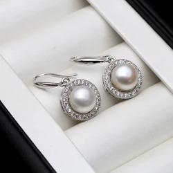 925 Sterling Silver Women Earrings,Real White Black Natural Freshwater Pearl Earrings Anniversary Gift
