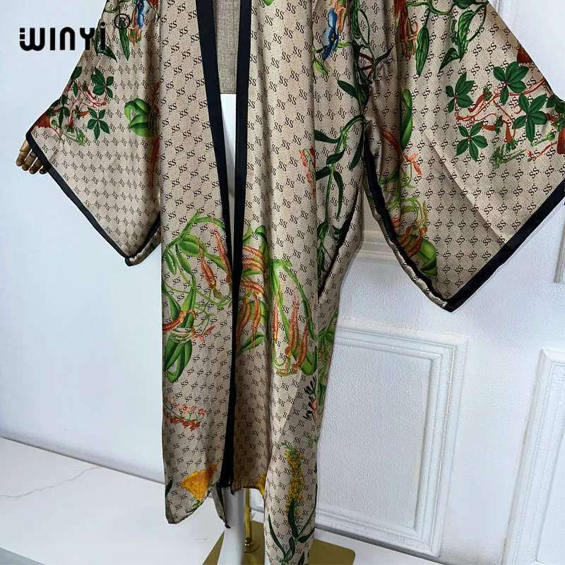 WINYI 아프리카 여름 패션 기모노 맥시 원피스 비치 커버업, 보호 맥시 코트, 아바야 프린트, 카프탄 비치 의상