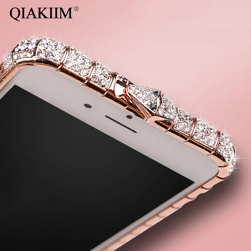 Luxury Bling Diamond Bumper For iPhone X XR XS Max 8 7 6 6S Plus Case Fashion Glitter Crystal Rhinestone Snake Metal Frame Cases