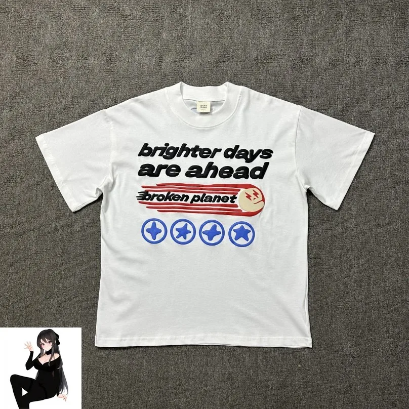 

Brighter Days Are Ahead Broken Planet T Shirt Men Women High Quality Four Puff Stars Print Short Sleeve Oversize Casual T-shirt