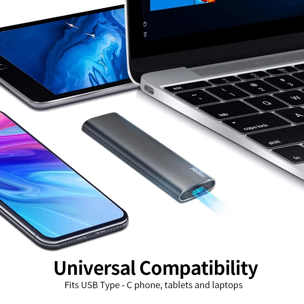 Netac 외장형 SSD 250G 500G 1T 2T USB 3.2 Gen2 Type-C 메탈 휴대용 SSD 고속 최대 500MB/s PC 노트북용