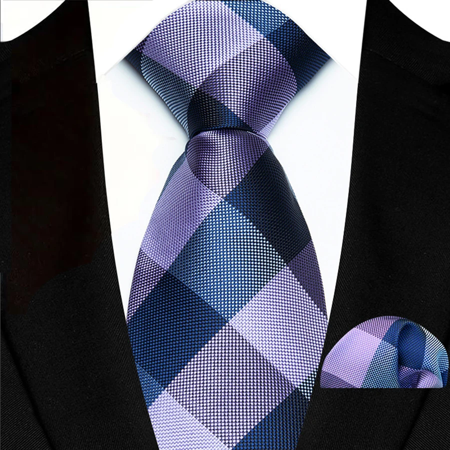 Herren-Krawattenset mit Einstecktuch, Jacquard-Karo & kariertes Muster, für Hochzeit, Business, Party, Alltag, Accessoires – Detail 6