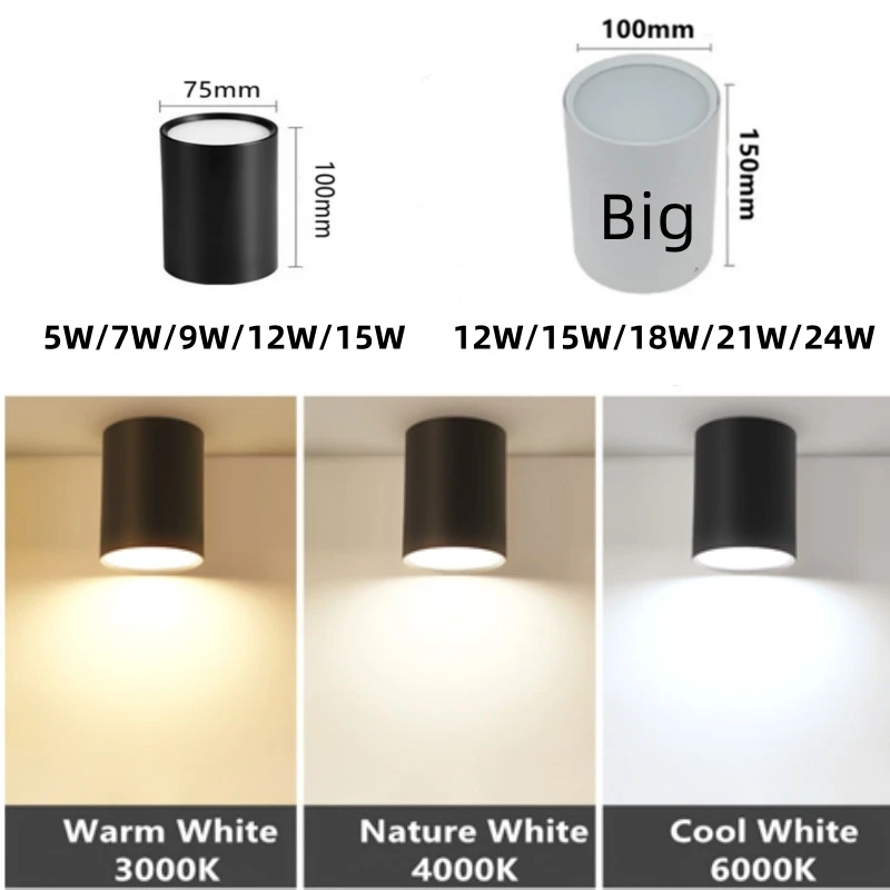 Dimmable Surface Mounted Ceiling Downlight 5W-24W AC85-265V COB Led Spot Light
