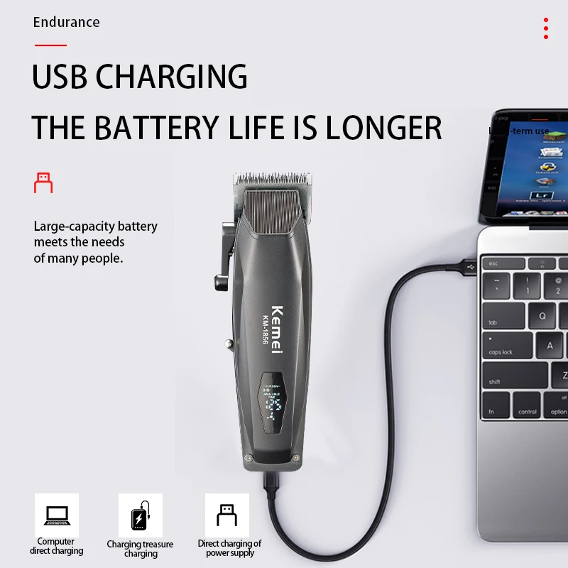 Hair Trimmer Hair Clipper Electric Rechargeable Cordless Barber KM-1856