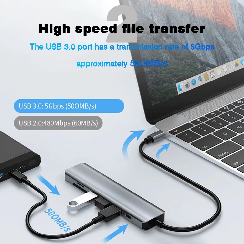 USB C 허브-HDMI 4K USB 3.0 2.0 멀티 포트 어댑터(TF SD 리더 슬롯 유형 C 허브 도킹 스테이션 PD 100W 노트북 충전 포함)