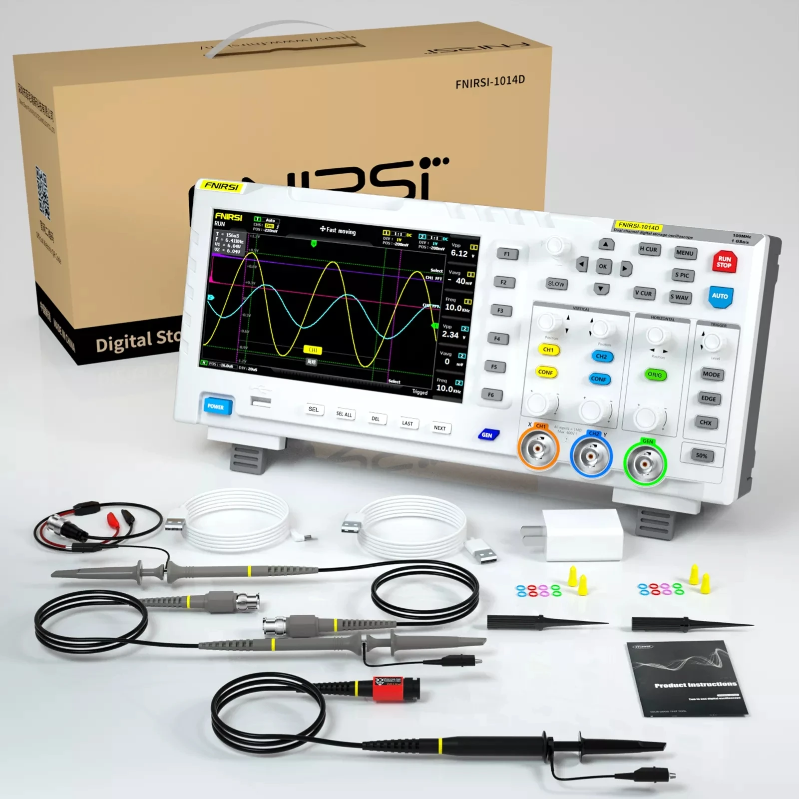 FNIRSI-1014D Digital Oscilloscope 2 In 1 Dual Channel Input Signal Generator 100MHz* 2 Ana-log Bandwidth 1GSa/s Sampling Rate 5