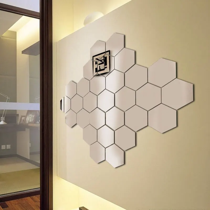 Acrylic wall sticker 24pcs/set 3D Acrylic DIY Self-adhesive Decorative Decal Hexagonal Geometric Mirror Wall Pasted Hexagon