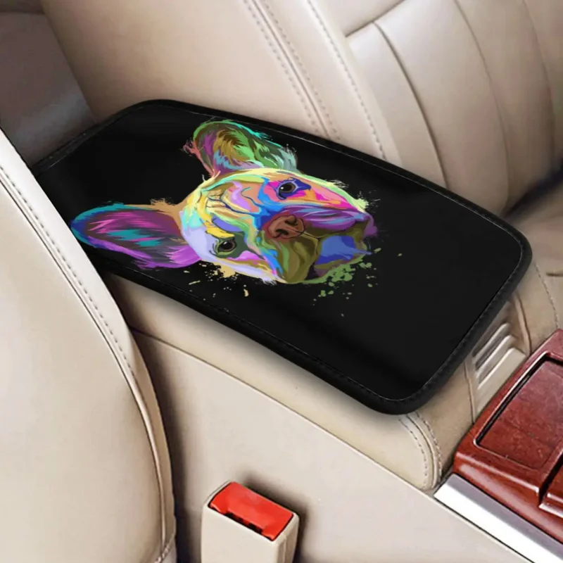 

French Bulldog Car Armrest Box Pad Non-Slip Dog Animal Pet Frenchie Center Console Protection Cover Mat Universal Fit