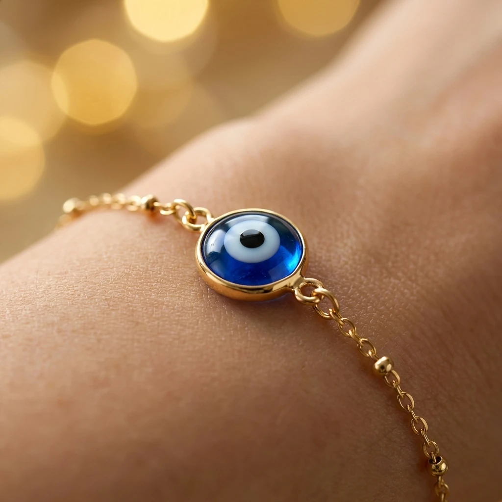Glücksbringer-Armband mit Bösem-Auge-Motiv für Frauen, Blaues Emaille-Augen-Charm, Goldfarben, Verstellbarer Armschmuck, Freundschaftsgeschenk