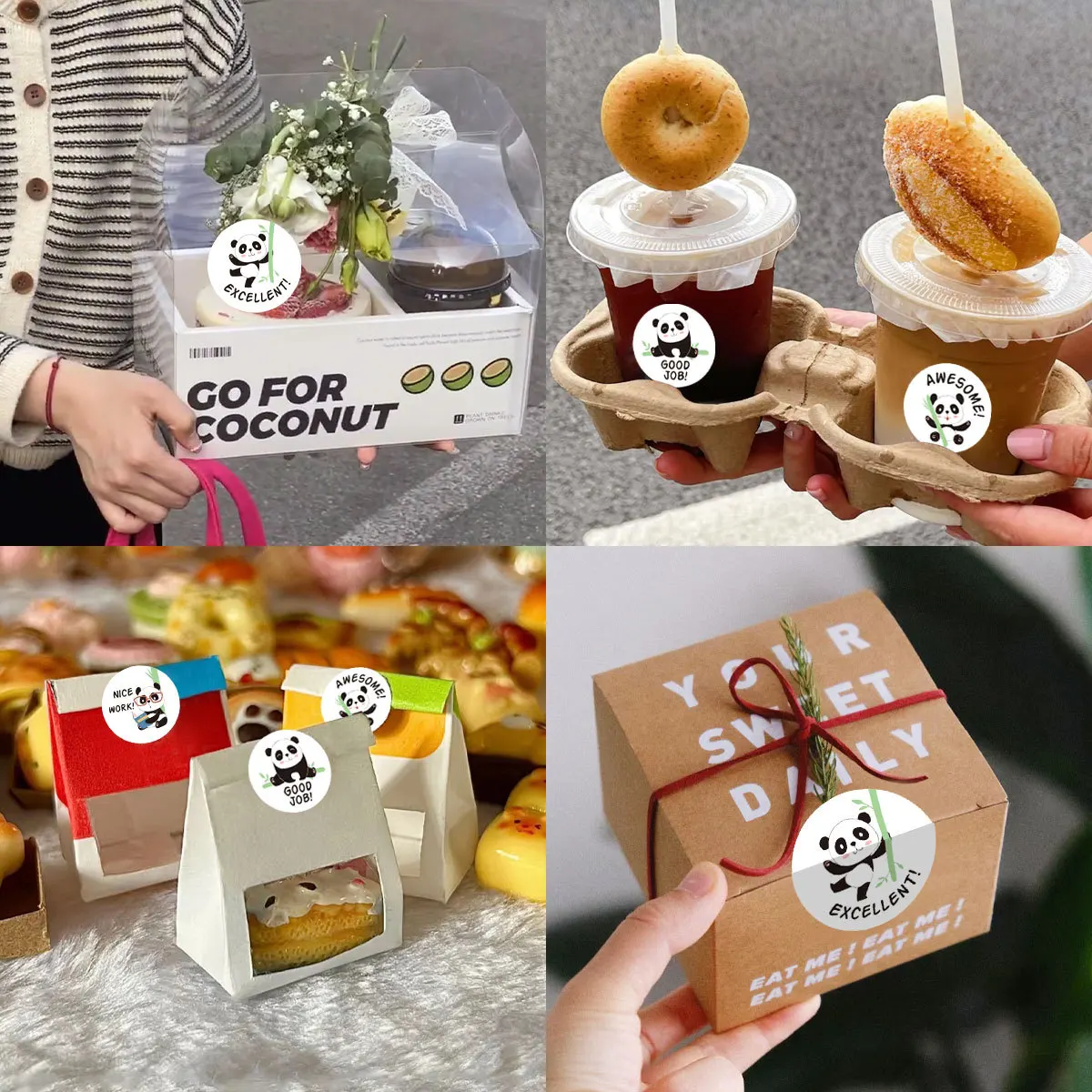 100-500PCS 어린이를위한 팬더 보상 스티커 롤, 1 인치 라운드 귀여운 동물 팬더 대나무 유치원 교사 동기 부여 스티커
