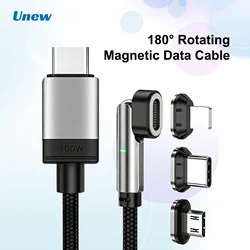 100W PD Magnetic 3 - in - 1 Rotatable Braided Fast Charging Cable - 1m (Black)