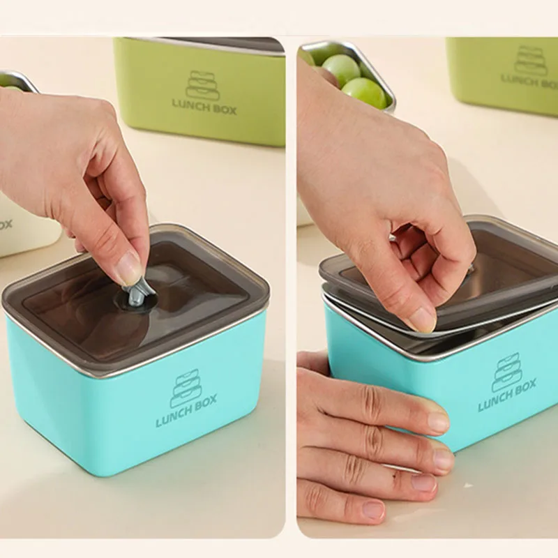 1pc Stainless Steel Food Storage Box with Lid Stackable Food Container Reusable Fruit Food Storage Box Office Metal Lunch Box 4
