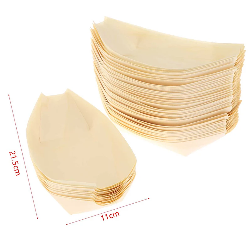 50Pcs Disposable Wooden Boat Plate Sushi Wood Boat Sushi Salad Dessert Bowl Pine Wood Bowl Plate Tray