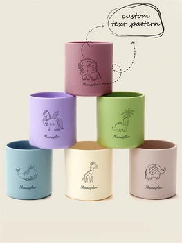 1PCS Customizable Name Baby Silicone Cup BPA Free Solid Color Portable Infant Learning Feeding Cup Food Grade Baby Stuff