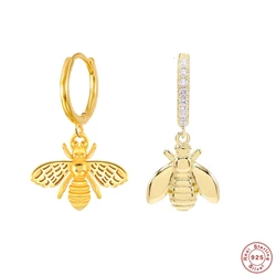 LENNIK 925 Sterling Silver Fashion Cute Small Bee Pendant Women's Earrings Luxury Crystal Hoop Earrings Premium Jewelry Gifts