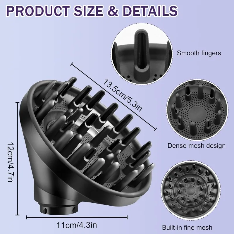 Versatile Wave and Curl Hair Diffuser Attachment with Dual Airflow Modes