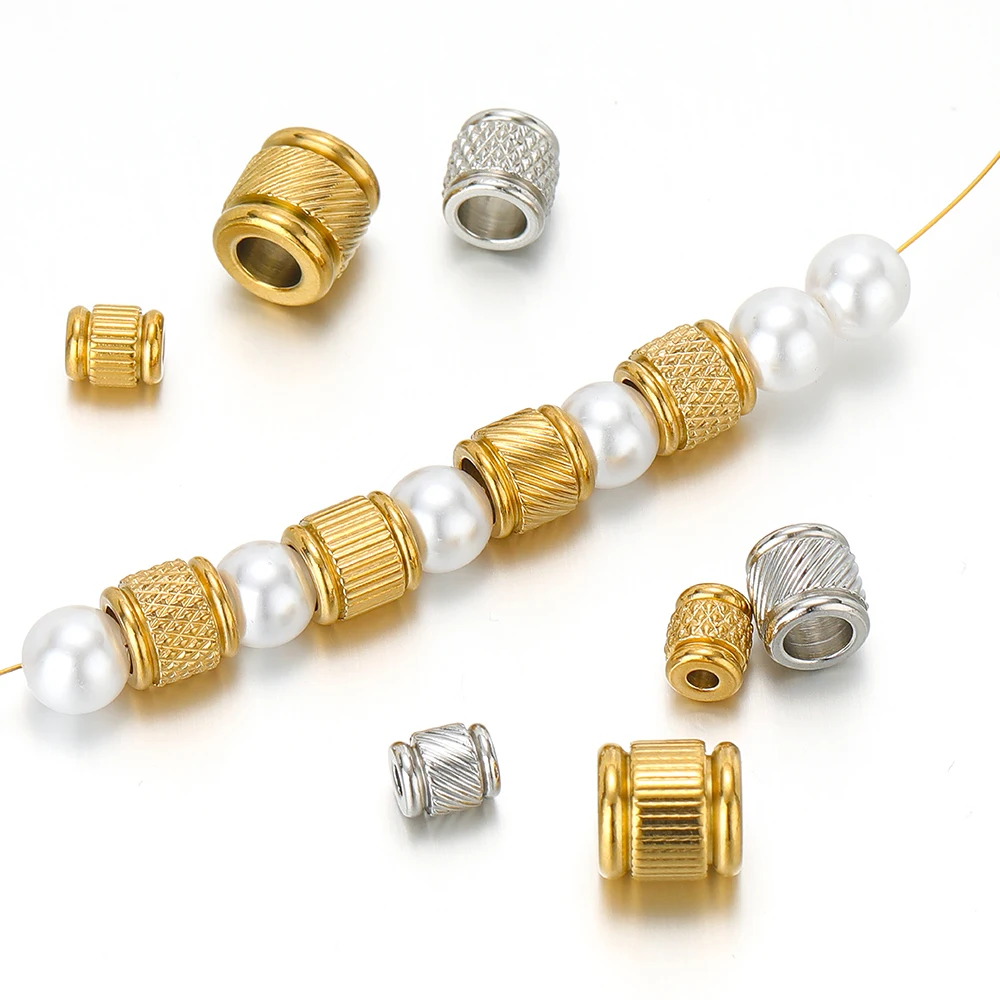 20 Stück Edelstahl große Loch lose Perlen Gold Textur Spacer Perlen für DIY Schmuckherstellung Halskette Erkenntnisse Armband Zubehör
