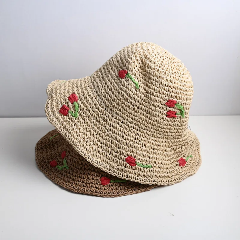 Holiday Style Cute Cherry Grass Weaving Fisherman Women's Sunscreen Hat Summer Beach Sunshade Straw Hat DM11 holiday style cute cherry grass weaving fisherman women s sunscreen hat summer beach sunshade straw hat dm11