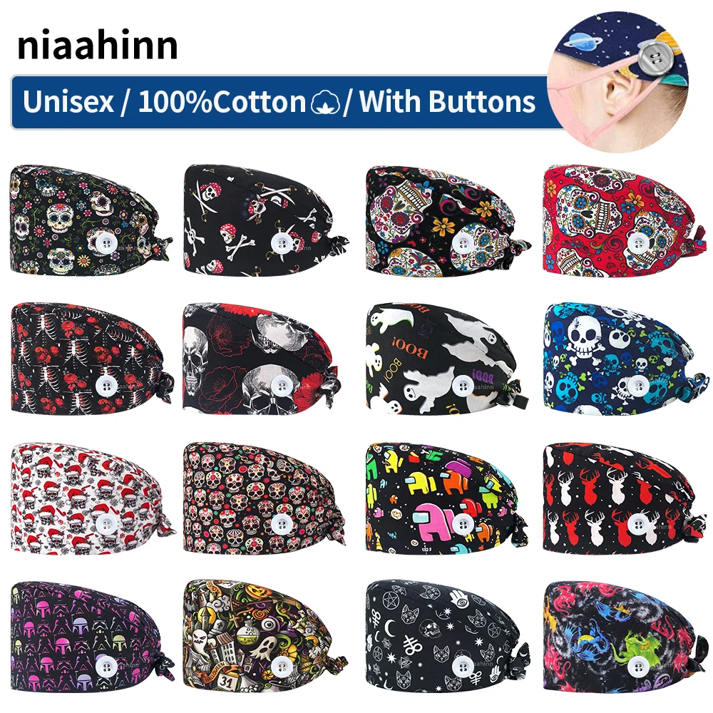 

Регулируемая моющаяся медицинская шапочка с кнопками, женская шапочка с рисунком из мультфильма, головной убор с диагональю s, головные уборы для стоматологической клиники