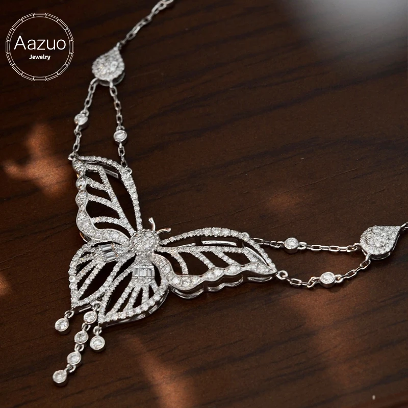 

Aazuo 18K WhiteGold Diamonddesign 1.2ct Luxury Butterfly Necklace Gifted Certified Real Natural Diamonds Fashion Design for Lady