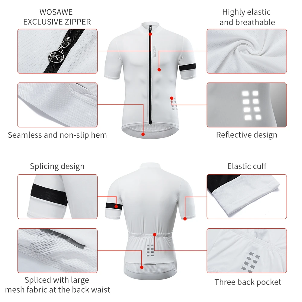 WOSAWE Men Cycling Jersey Short Sleeve Reflective Summer MTB Maillot Shirt Downhill Jersey Pro Team Mountain Bicycle Clothing 5