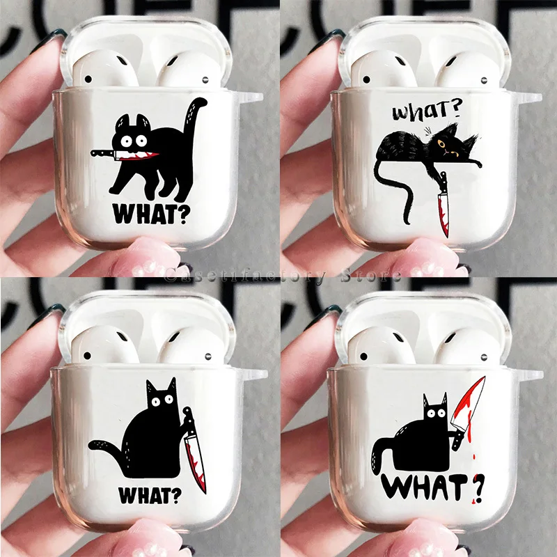 Funny Black Cat Airpods Custodia Per Apple Airpods 2/1 3 Soft Protector Funda Airpods Pro 2 Pod Cover Custodia Per Auricolari