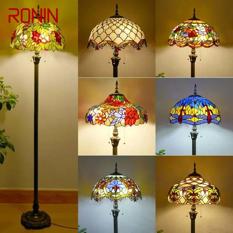 

RONIN Tiffany Floor Lamp American Retro Living Room Bedroom Lamp Country Stained Glass Floor Lamp